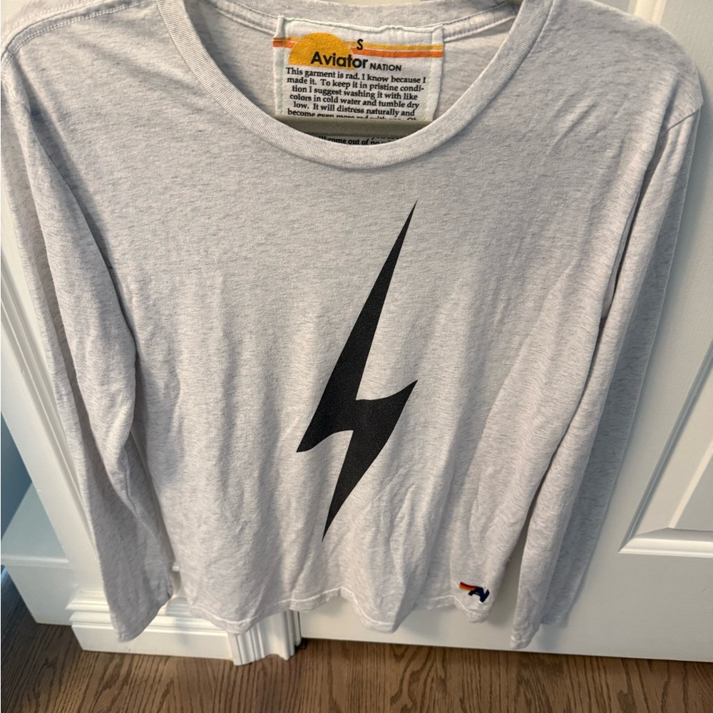 Aviator Nation Gray Tee with Black Graphic lightning bolt. Perfect condition!